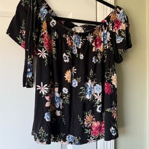 Pink Rose Floral Off-Shoulder Blouse - Black Multi